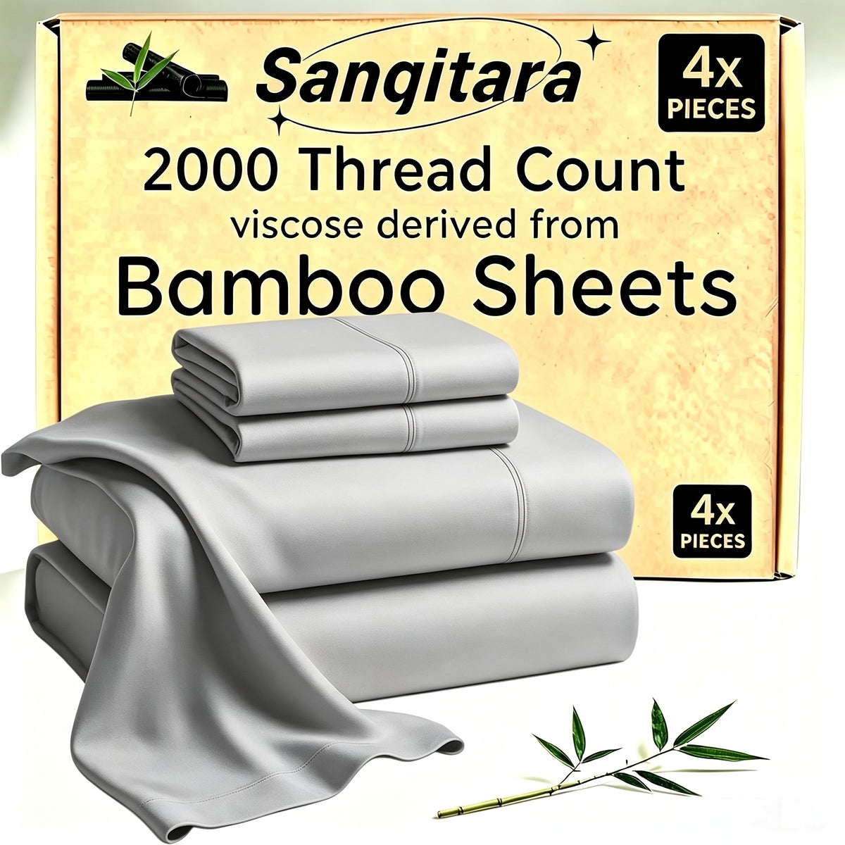 Extra Deep Pocket 10%Bamboo Fiber Bed Sheet Set - Breathable Bed Sheet - Luxury Hotel Bed Sheet Set - Soft, Wrinkle-Resistant, And Comfortable - Easily Fits Extra Deep Mattresses. Includes Pillowcases, Flat Sheet, And Fitted Sheet