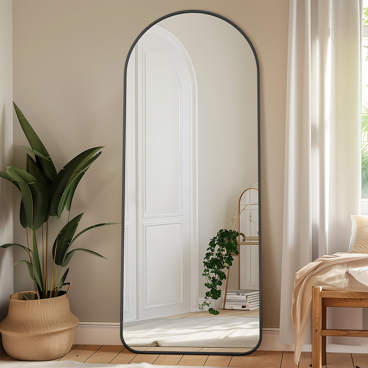 Full Length Mirror, Floor Mirror, Floor Standing Mirror Freestanding Arch Full Body Mirror with Stand for Bedroom, Hanging Mounted Mirror for Living Room Cloakroom