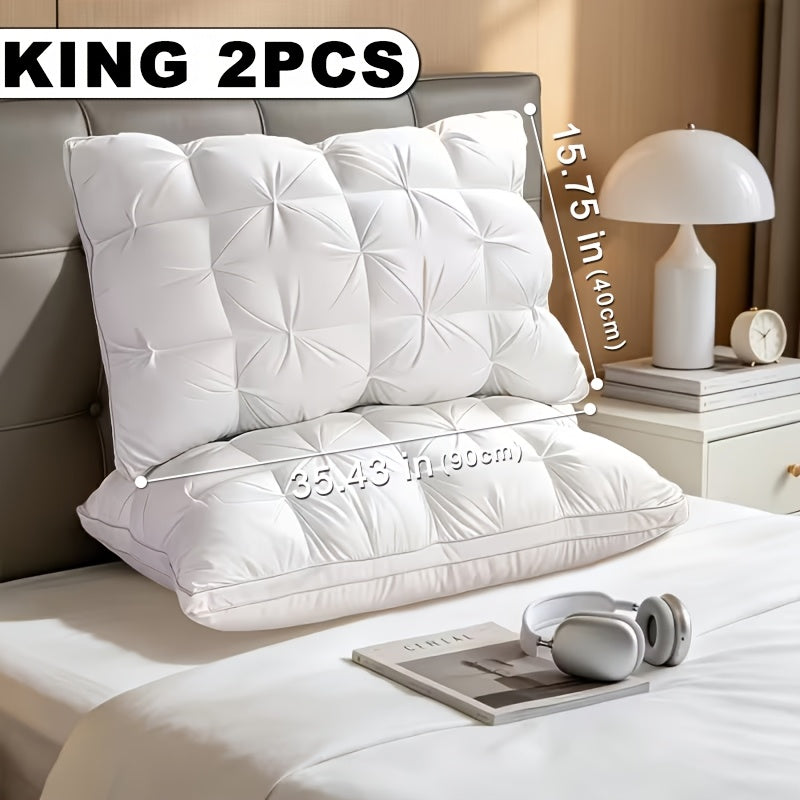 2 Luxury Hotel Quality Pillows | Deep Sleep Neck Support, All-Season, Non-Sinking High Pillow Core, Hypoallergenic Polyester, Modern Design With Soft Satin Cover, Cooling And Neck Pillow, Ideal Gift