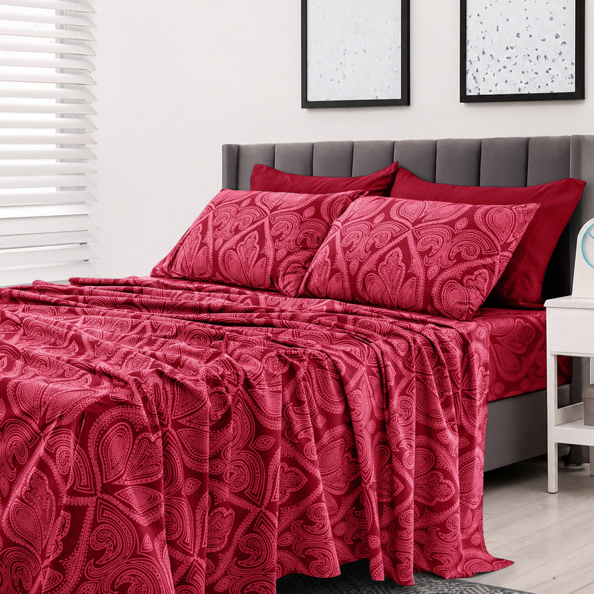 Hannah Bedding Paisley Sheet Set – 4/6-Piece Soft 100% polyester Bed Sheets, Wrinkle-Free & Luxurious – Includes Deep Pocket Fitted Sheet, Flat Sheet & Pillowcases – Available in 6 Sizes & Multiple Colors
