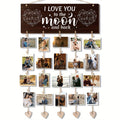 Wooden Hanging Photo Holder with 20 Clips, I Love You to the Moon and Back Wall Display with Heart Tags for Couples Anniversary and Wedding Gifts