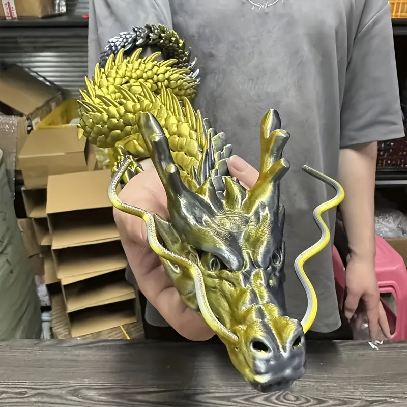 35.4" Giant Poseable 3D Printed Chinese Dragon Collectible Figurines Articulated Joints Fantasy Decor, Flexible Desk Sculpture for Home/ Office/ Car Decor Unique Mother's Day & Father's Day Gifts for Mom Dad, Perfect for Collectors from US Stock