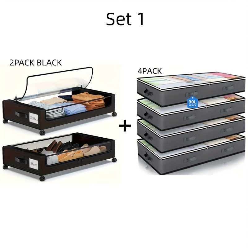 Under Bed Storage Set, 2Pack Under Bed Storage with Wheels And 4Pack 23.78gal Under Bed Storage Containers, Foldable Closet Organizers And Storage with Label Holder for Clothing, Blankets, Books, Shoes, Comforter & Pillows, Under-Bed Storage