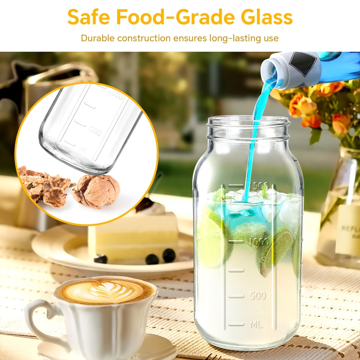 2/3pcs Thickened Glass Water Pitcher, Black/Gray, 64oz Mason Cold Brew Bottle, with Sealed Leak-Proof Lid, Lead-Free Glass Material, Breast Milk Jug, Refrigerator Storage, Coffee, Family Dinner Water Cup (2/3pcs)