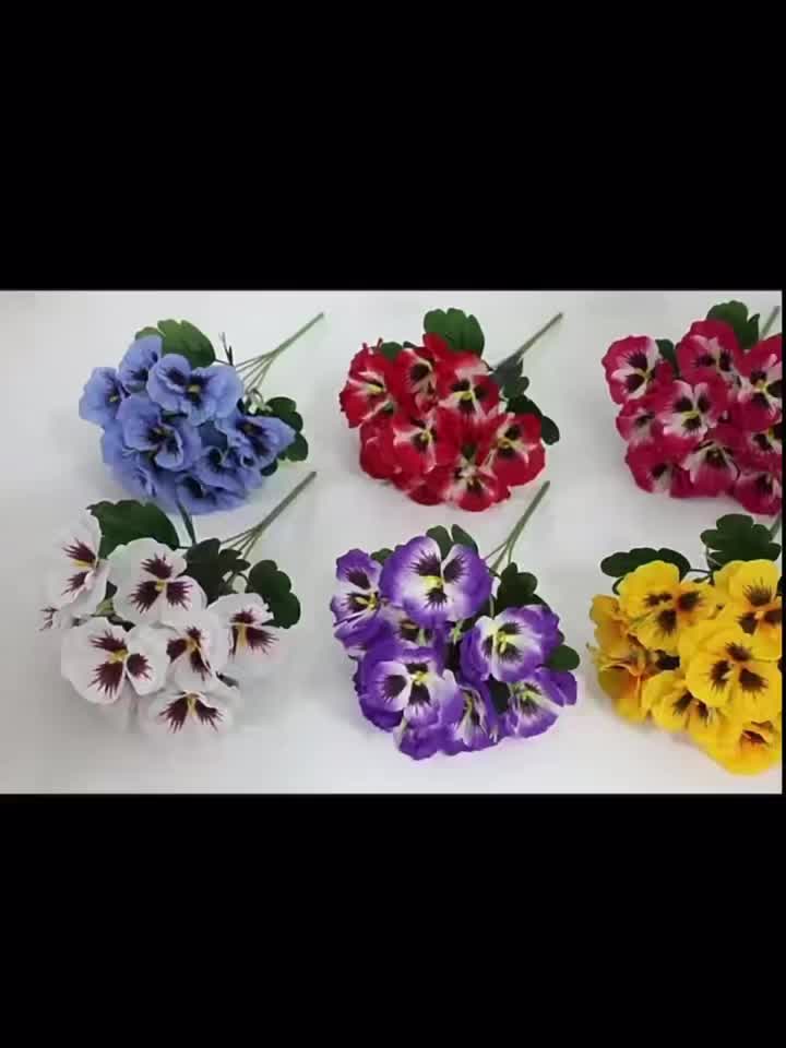 Artificial Pansy Flowers, 6-Bunch Yellow Purple and White Plastic Floral Set for Indoor Outdoor Home and Garden Decor, Low-Maintenance Arrangements