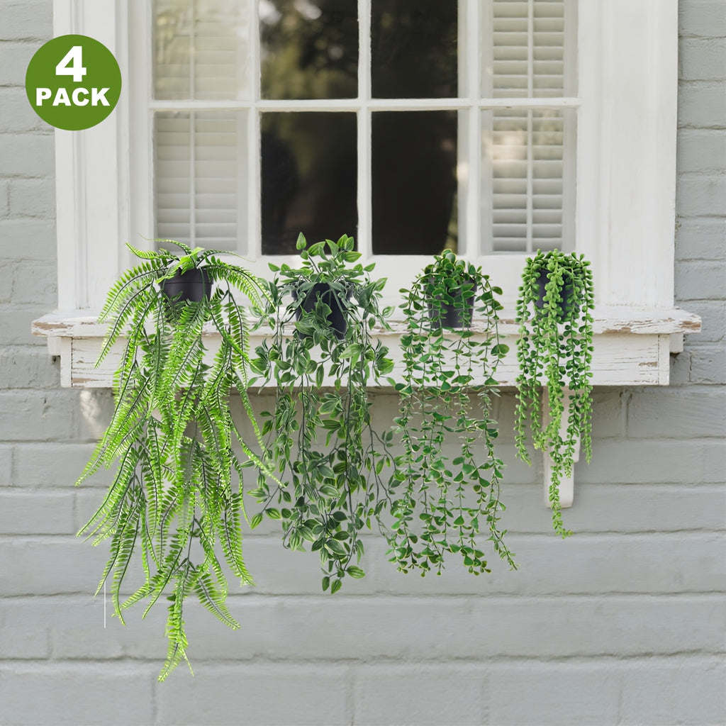 The Rose 4 Packs of Artificial Hanging Plants for Indoor And Outdoor Decoration, Perfect for Shelves And Rooms