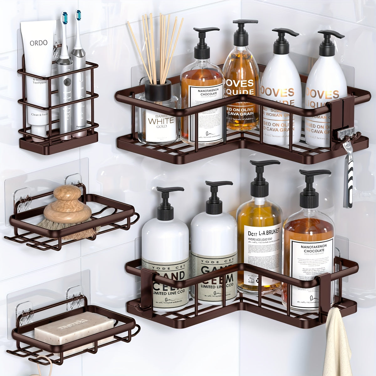 Corner Shower Caddy, 5-Pack Shower Organizer Corner With Soap Holder And 4 Removable Hooks, Rustproof Corner Shower Shelves, No Drilling Shower Shelf For Inside Shower, Random Color Properties To Choose, Shower Caddies
