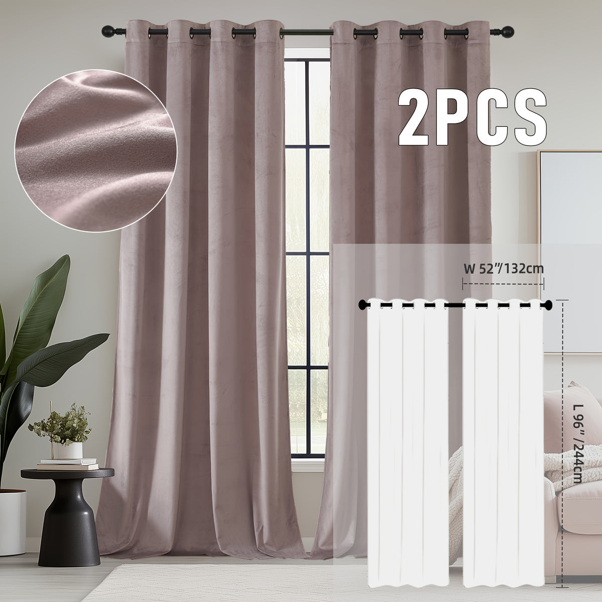 2pcs Velvet Room Darkening Curtains | Vintage Soundproof and Thermal Insulated, Elegant Soft Velvet Grommet Top Curtains for Living Room and Bedroom, Unlined, Solid Color, Fashionable Valentine'S Day Décor