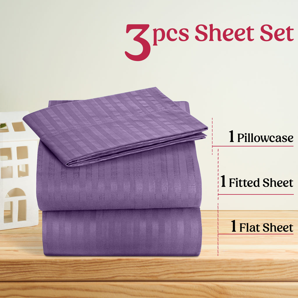 Lux Decor 4/3 Pieces Striped Bed Sheets Set - Hotel Luxury Sheets, Deep Pocket Up to 16 Inches, Extra Soft, Breathable Cooling Sheet & Pillowcases, Easy To Fit, Wrinkle Free, Fade & Stain Resistant Bedding Set
