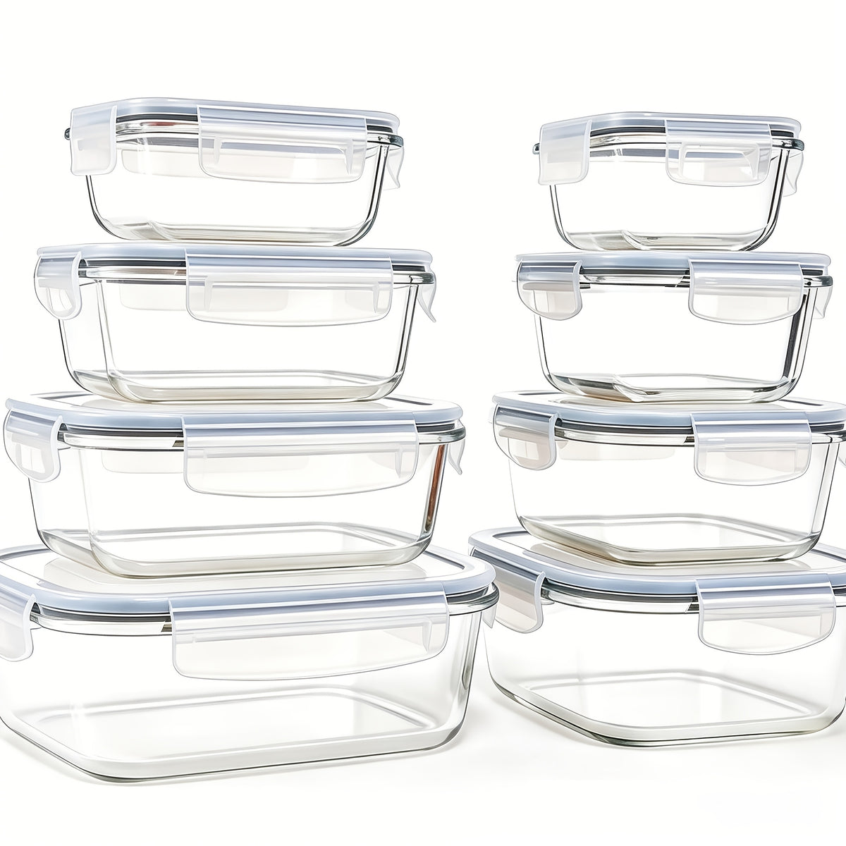 8pcs Glass Food Storage Containers, Ideal for Meal Prep And Kitchen Storage in The Pantry; Leak-Proof, Airtight Glass Lunch Boxes, Suitable for Refrigerators And Dishwashers, Perfect for Lunches at Work