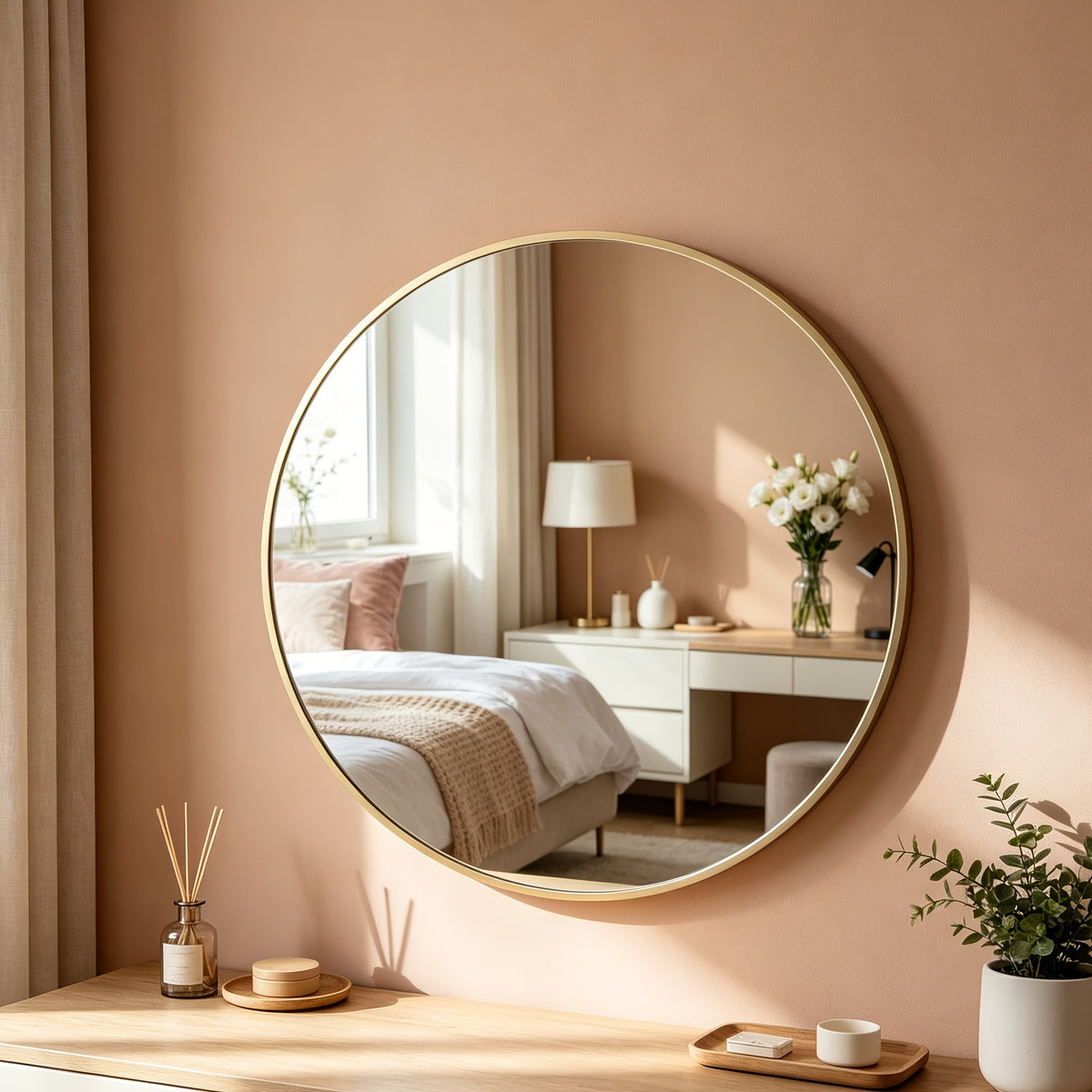 Full Length Floor Mirror, Shatterproof Tempered Glass & Metal Frame, Free Standing or Leaning Dressing Mirror, Circle Vanity Mirrors in Various Sizes Suitable for Home Decor, Bathroom Bedroom Living Room Entryway, Hanging or Leaning