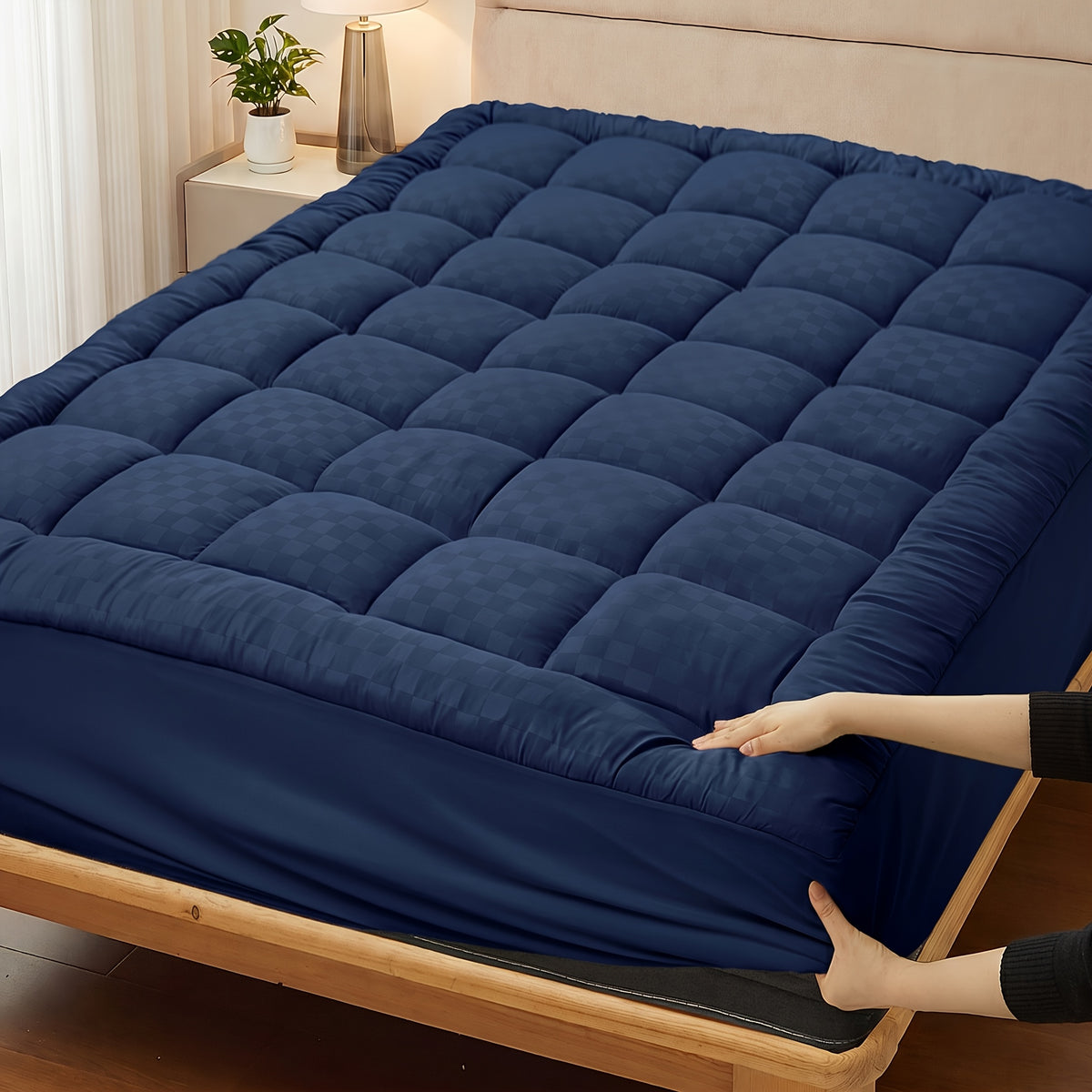 Cooling Mattress Topper, Overfilled Down Alternative Pillow Top, Fits 8-21 Inch Deep Pocket, Baffle Box Design Plush & Support Snow Down Alternative, Hotel Quality