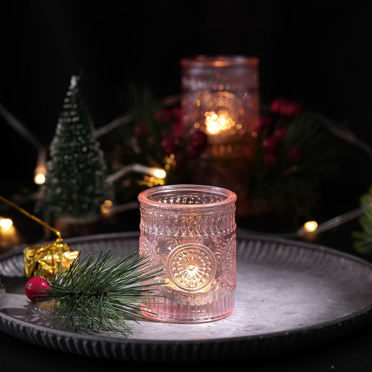 Glass Votive Candle Holders, 6, 12 or 24 Pack in Frosted, Pink, Blue or Green for Wedding Tables, Holiday Centerpieces and Home Decor