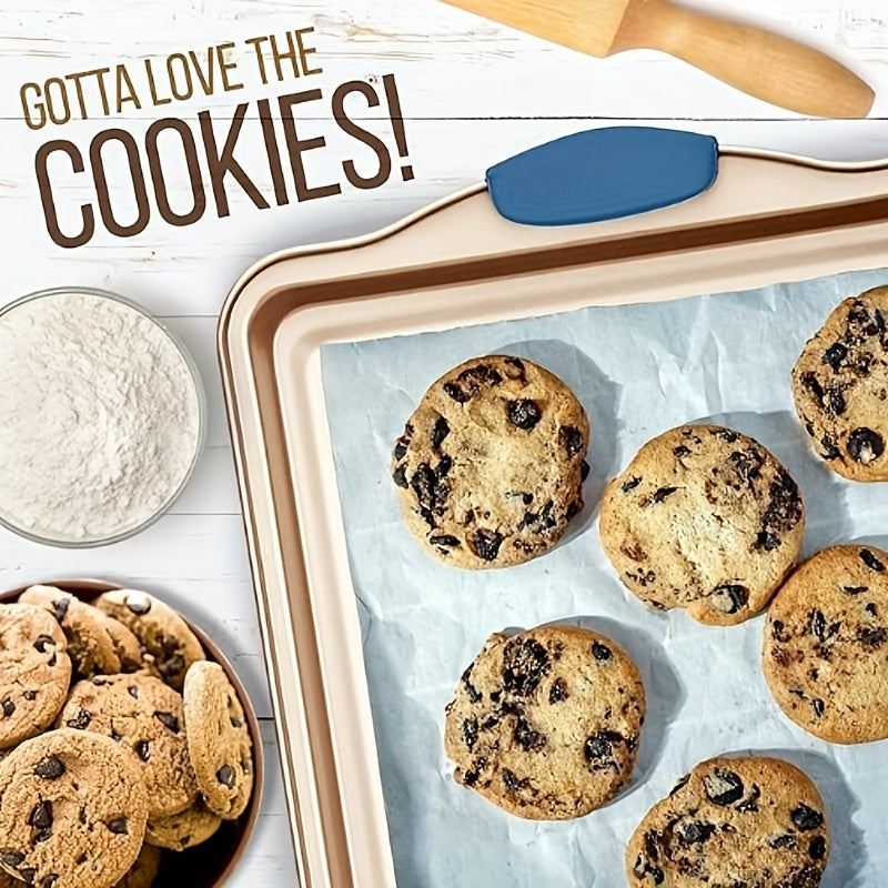2/3/6/12/23pcs Non-Stick Baking Sheet Set, Assorted Size Cookie Trays with Orange & Blue Silicone Handles, in Gray, Black & Golden, Stackable Bakeware for Baking & Roasting