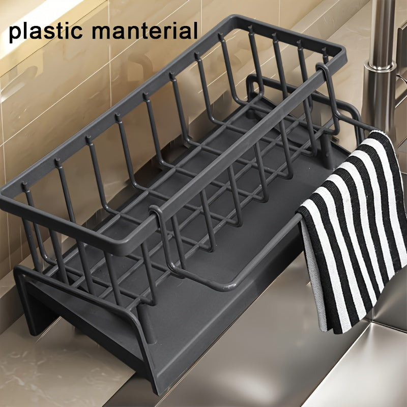 Kitchen Sink Caddy with Drainage, Kitchen Sink Organizer with Removable Brush Holder, Sink Caddy with Drainage for Dishwashing Brush, Sponge, Soap And Scrubbing Additions, Basket, Trash Can And Container