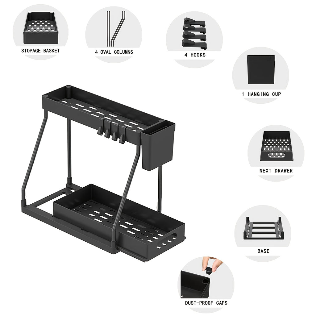 2pcs Under Sink Organizer with Sliding Shelves - Durable Pull-Out Cabinet Organizer for Bathroom & Kitchen, Space-Saving Storage Solution, Sleek Design