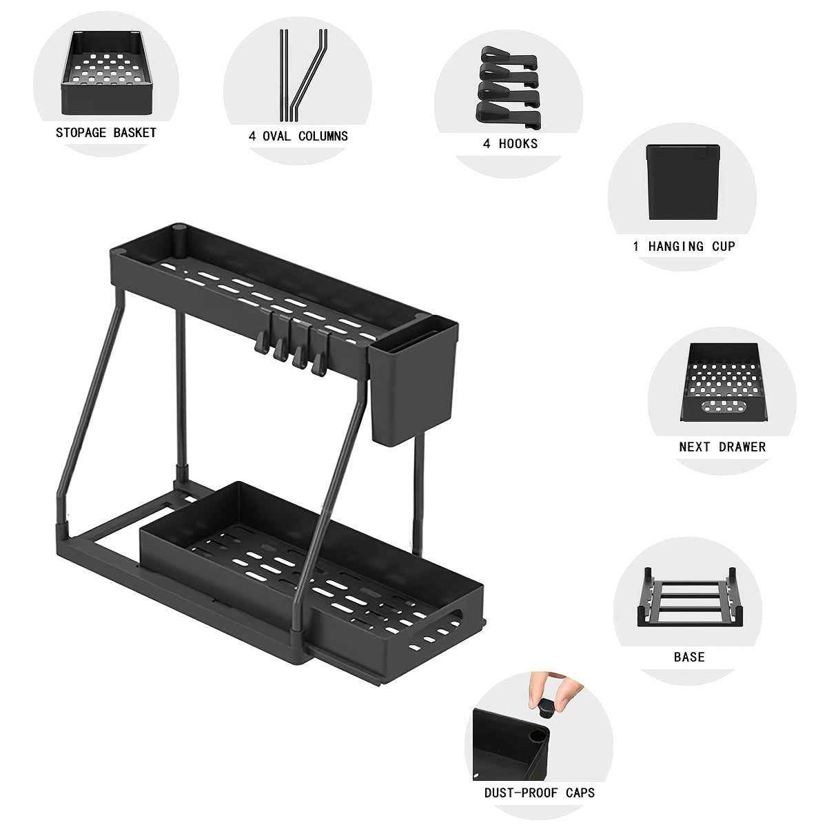 2pcs Under Sink Organizer with Sliding Shelves - Durable Pull-Out Cabinet Organizer for Bathroom & Kitchen, Space-Saving Storage Solution, Sleek Design