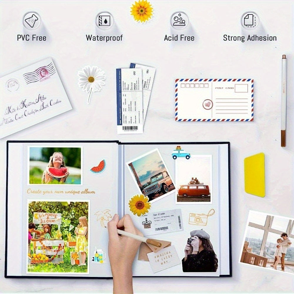 11.5*10.6in Photo Album Self Adhesive With Picture Display Window, 40/ 60 Pages Baby Memory Book For 4x6 8x10 Picture, Linen Cover Scrapbook For Wedding, Back To School Gifts, With Scraper And Two Metallic Pens Valentines Day Gifts