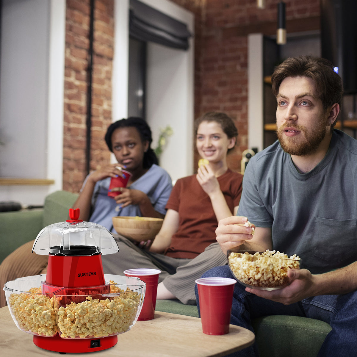 Practical Hot Air Popcorn Machine With 4 Bowls, Fast 5-Min Electric Popcorn Popper, Easy To Clean Snack Machine With Local Warehouse, Portable Popcorn Maker For Movie Nights, Parties, Family Gatherings, Home Theater, Event Catering & Kitchen Use