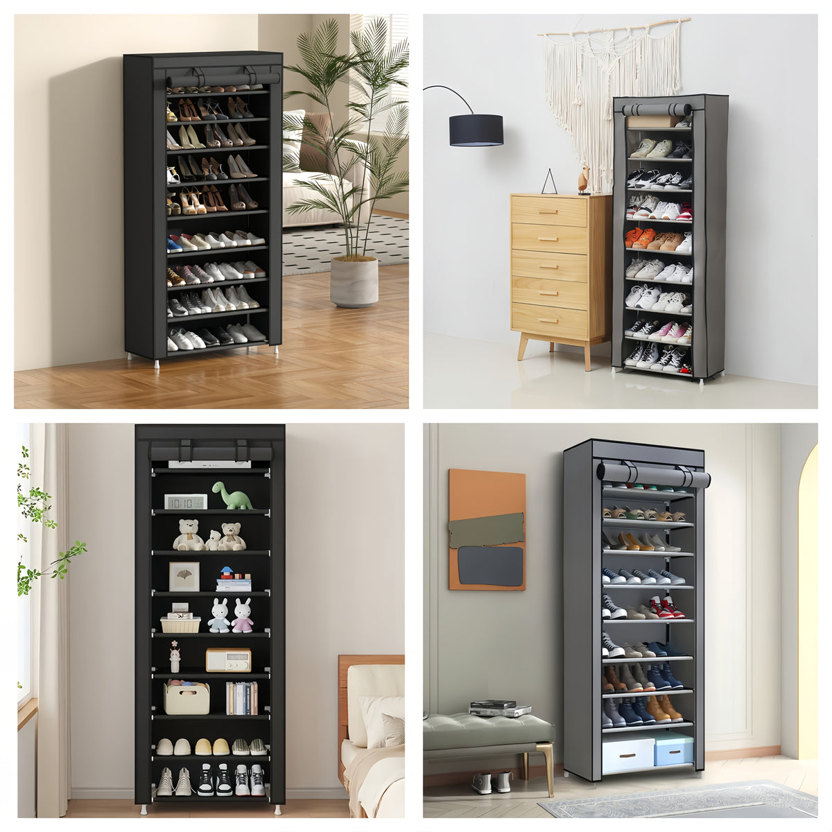 6/8/10 Layer High-Capacity Shoe Rack, with Dust Cover, Multi-Functional Storage Rack, Pipe Diameter 12Mm, Shoe Rack at The Door Saves Space, Easy to Assemble, Suitable for Household Shoe Racks And Wardrobes