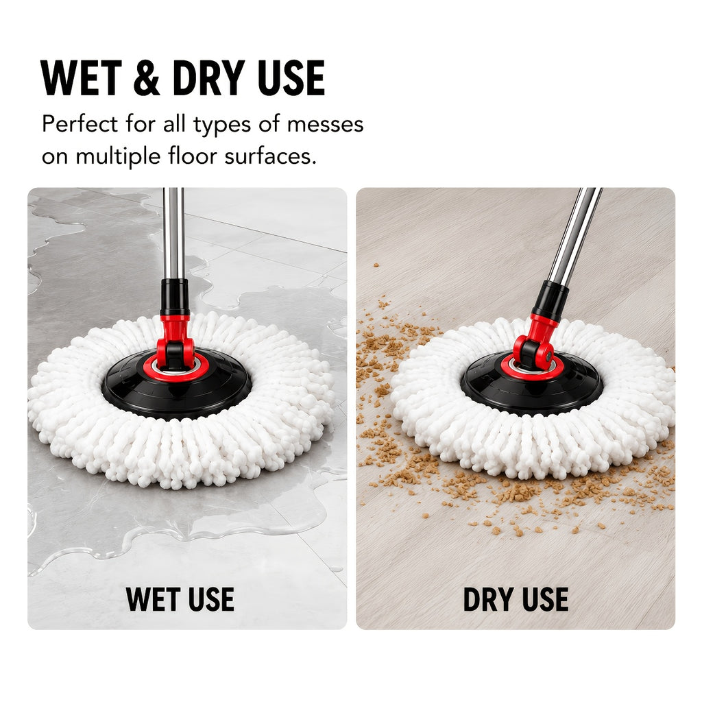 Mop And Bucket Set, Spin Mop And Bucket System, Spin Mop Bucket, Mop, Trapeador De Piso, 360° Rotating With Stainless Steel Basket, 35"-46" Adjustable Handle