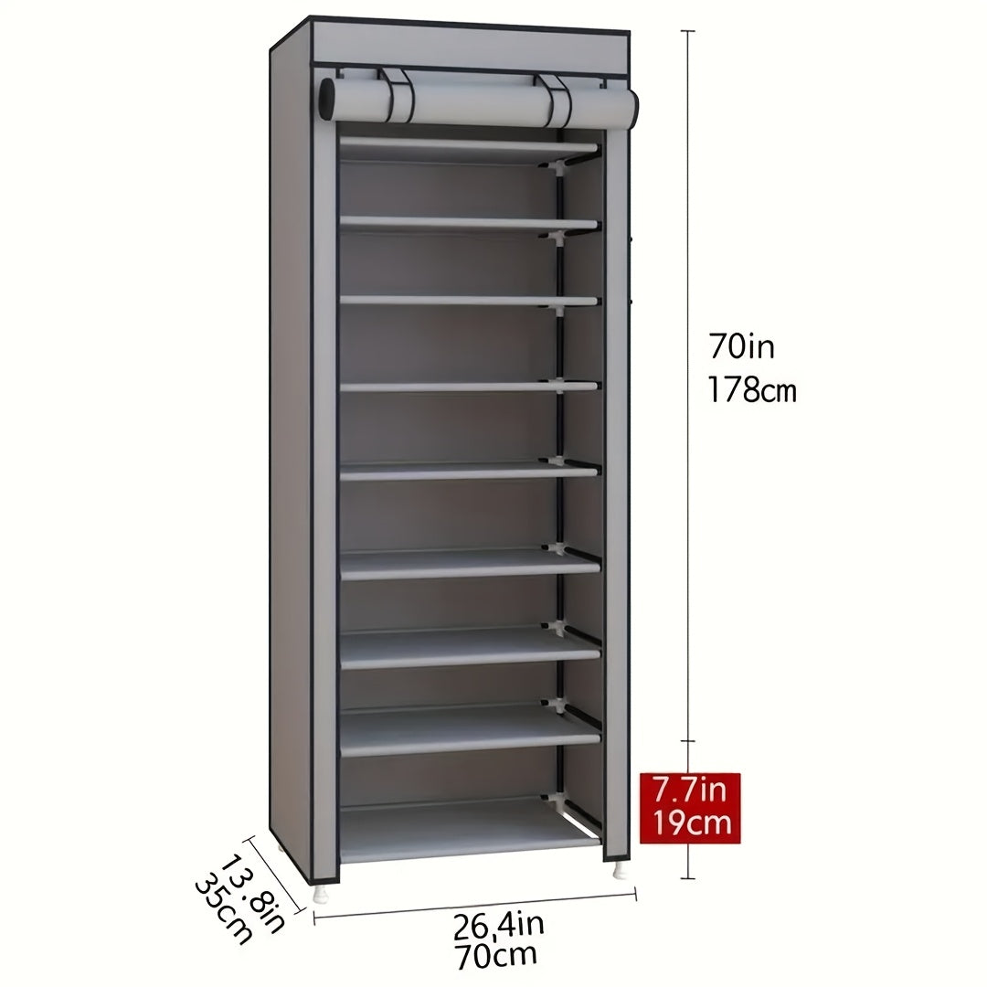 10-layer 9-compartment Large Sturdy Non-woven Shoe Cabinet, with Dust Cover Two Cloth Bags, Space-Saving Narrow Design, Easy Assembly for Entryway, Closet, Dorm, Home - Multi-Layer Combination Storage Cabinet for Cloth And Steel Shoes