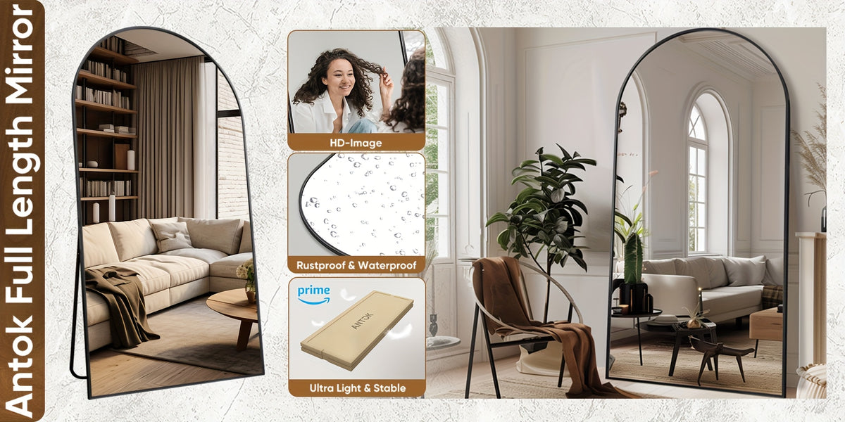 58"x19" Full-Length Mirror Arch Floor Stand - Freestanding, Vertical Orientation, No-Electricity Installation, Ideal for Bedroom, Living Room, Cloakroom - Durable Glass & Metal Frame, Mirror Wall Decor