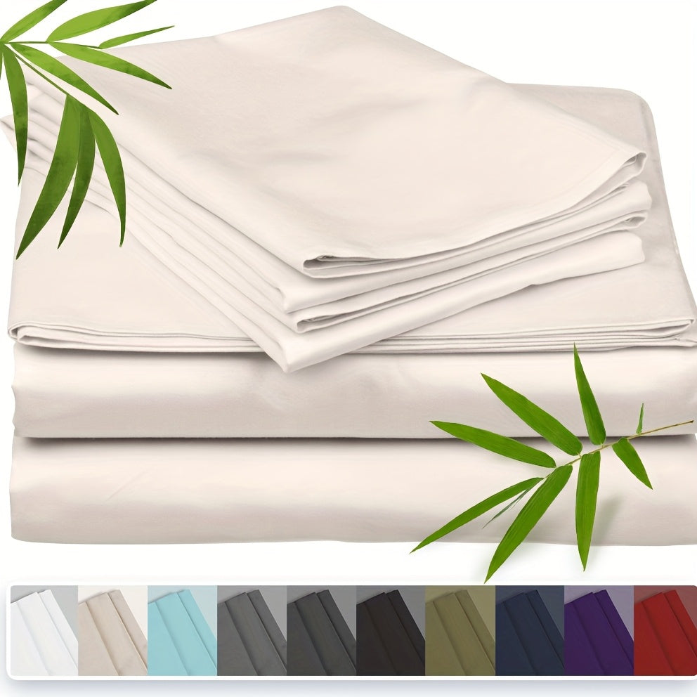 Emircey 3-piece100% Bamboo Fiber Cooling Bedding, Featuring Deep Pocket Design, Breathable And Cool, Suitable for Those Prone to Heat And Excessive Sweating. Fitted Sheet And Pillowcases, Gift for Family Members, Available In Queen King Sizes