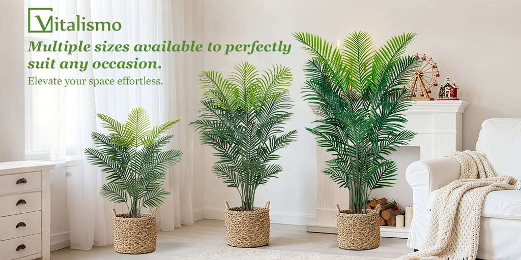 4/5/6ft Artificial Palm Tree, Tall Faux Palm with Bare Stem/Black/White Planter Options, UV-Resistant Realistic Dense Leaves, Tropical Floor Plant Zero Maintenance Easy Assembly Fake Tree for Living Room, Front Porch, Patio, Office & Commercial Decor