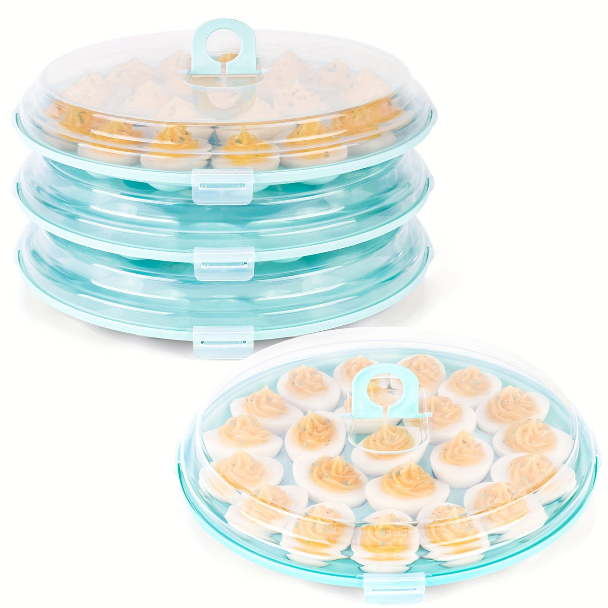 Deviled Egg Containers with Lids, 3-Piece Plastic Carrier Set with 66 Slots and Handles for Potlucks, Easter Parties, Picnics and Family Gatherings
