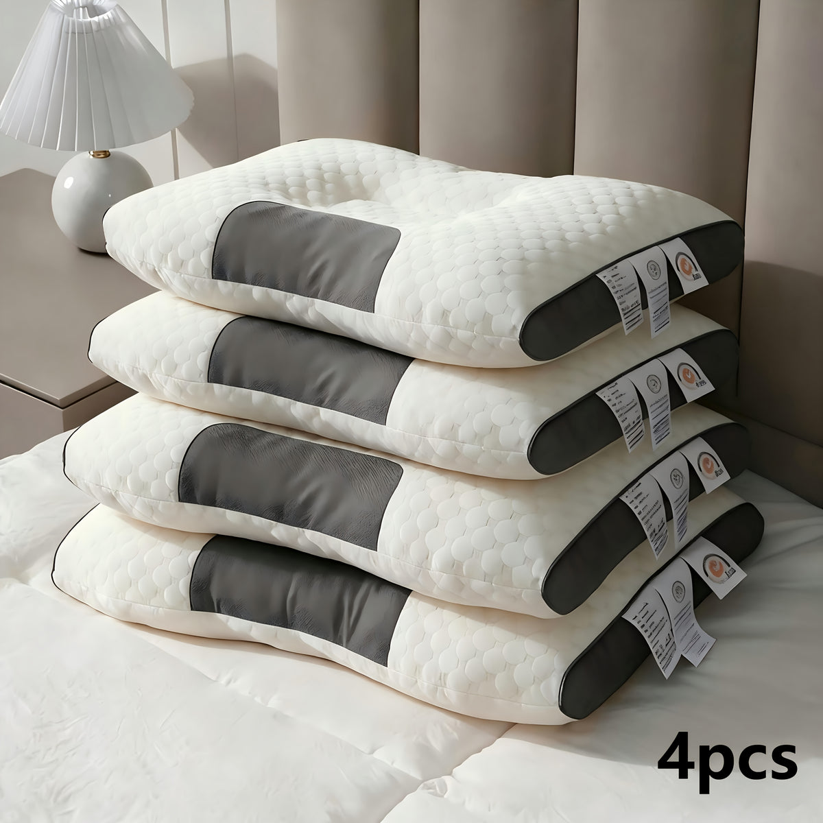 2-Piece/4-Piece Soft Massage Neck Support Pillows - Ergonomically Designed with High-Quality Filling for Deep Sleep and Neck Support, Features a Removable Cover, a Must-Have for Student Dormitories, Maintains Its Shape, and Is Machine Washable