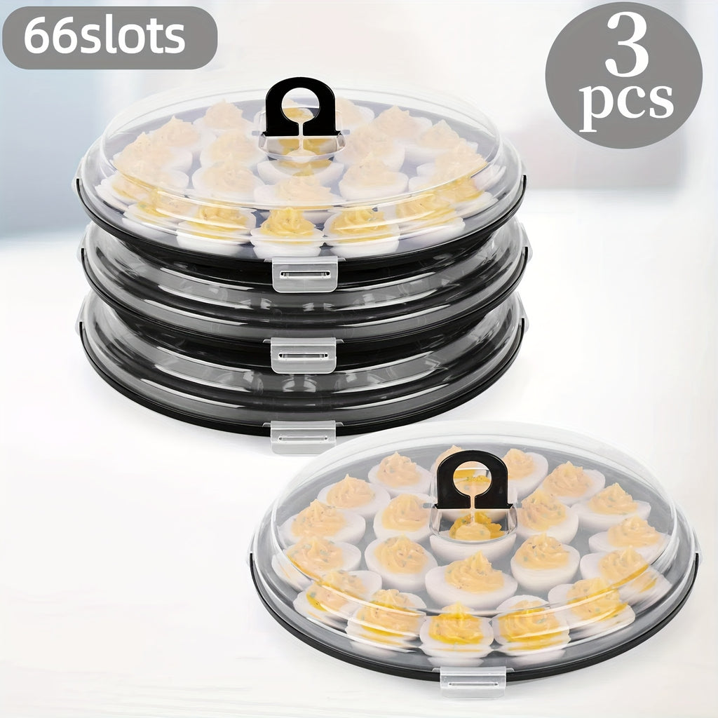 3pcs Deviled Egg Containers with Lid, Deviled Egg Platter with 66 Slots Portable Egg Containers Carrier Holder Trays for Party, Home Kitchen, Outdoor Activities