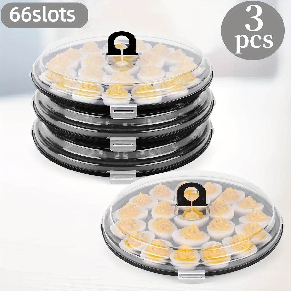 3pcs Deviled Egg Containers with Lid, Deviled Egg Platter with 66 Slots Portable Egg Containers Carrier Holder Trays for Party, Home Kitchen, Outdoor Activities