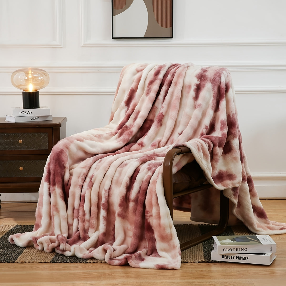 Soft & Warm Ultra-Soft Faux Rabbit Fur Tie-Dye Plush Throw Blanket - Reversible, Machine Washable for All Seasons, Perfect for Sofa, Bed, Living Room, Christmas,, 320GM Random Color