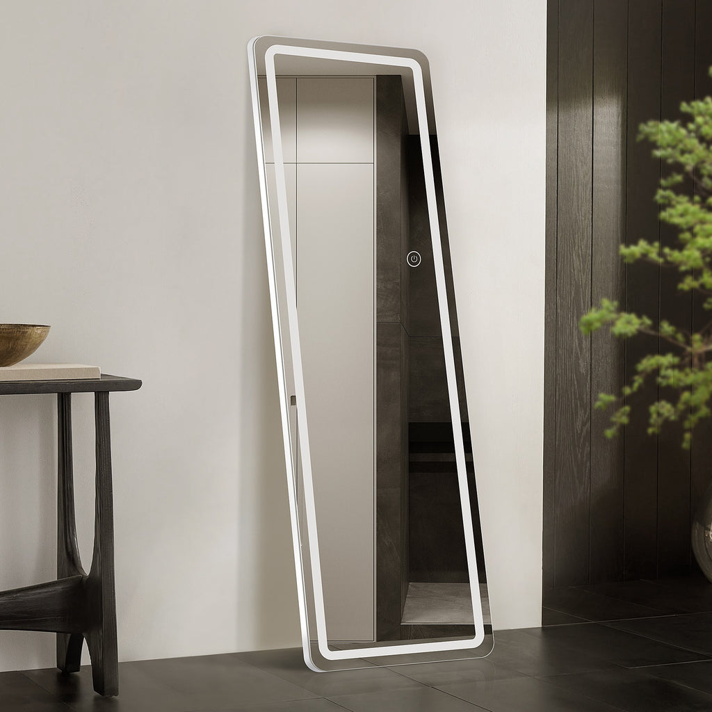 MCQ Arched/Rectangular LED Full Length Mirror, Full Body Floor Mirror Standing Hanging or Leaning Wall, Arch Wall Mirror with Stand Aluminum Alloy Thin Frame for Bedroom, Bathroom, Store