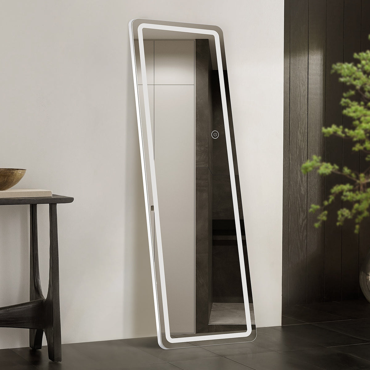 MCQ Arched/Rectangular LED Full Length Mirror, Full Body Floor Mirror Standing Hanging or Leaning Wall, Arch Wall Mirror with Stand Aluminum Alloy Thin Frame for Bedroom, Bathroom, Store