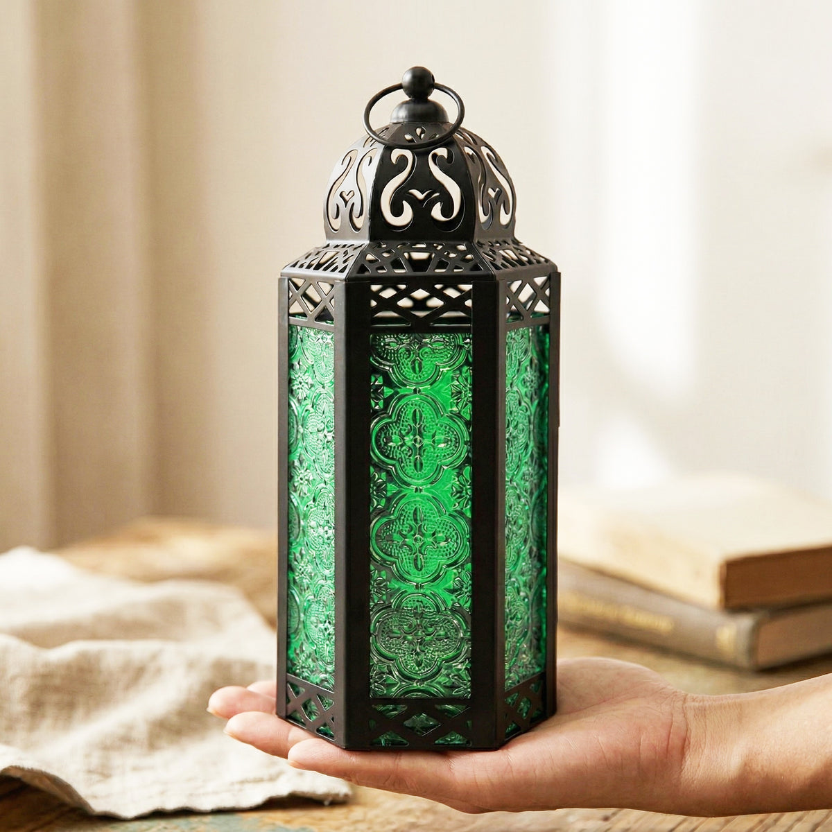 Decorative Moroccan Candle Lantern Holder, Medium, 10.5" Tall