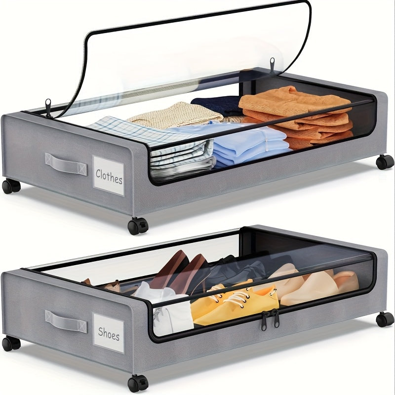 Under Bed Storage Set, 2Pack Under Bed Storage with Wheels And 4Pack 23.78gal Under Bed Storage Containers, Foldable Closet Organizers And Storage with Label Holder for Clothing, Blankets, Books, Shoes, Comforter & Pillows, Under-Bed Storage