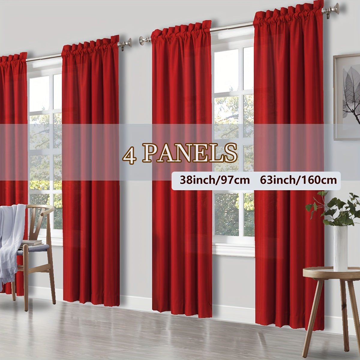 4 Panels Curtains, Solid Color Simple Rod Pocket Light Filtering Curtains, Suitable for Living Room, Office Home, Bedroom Decoration