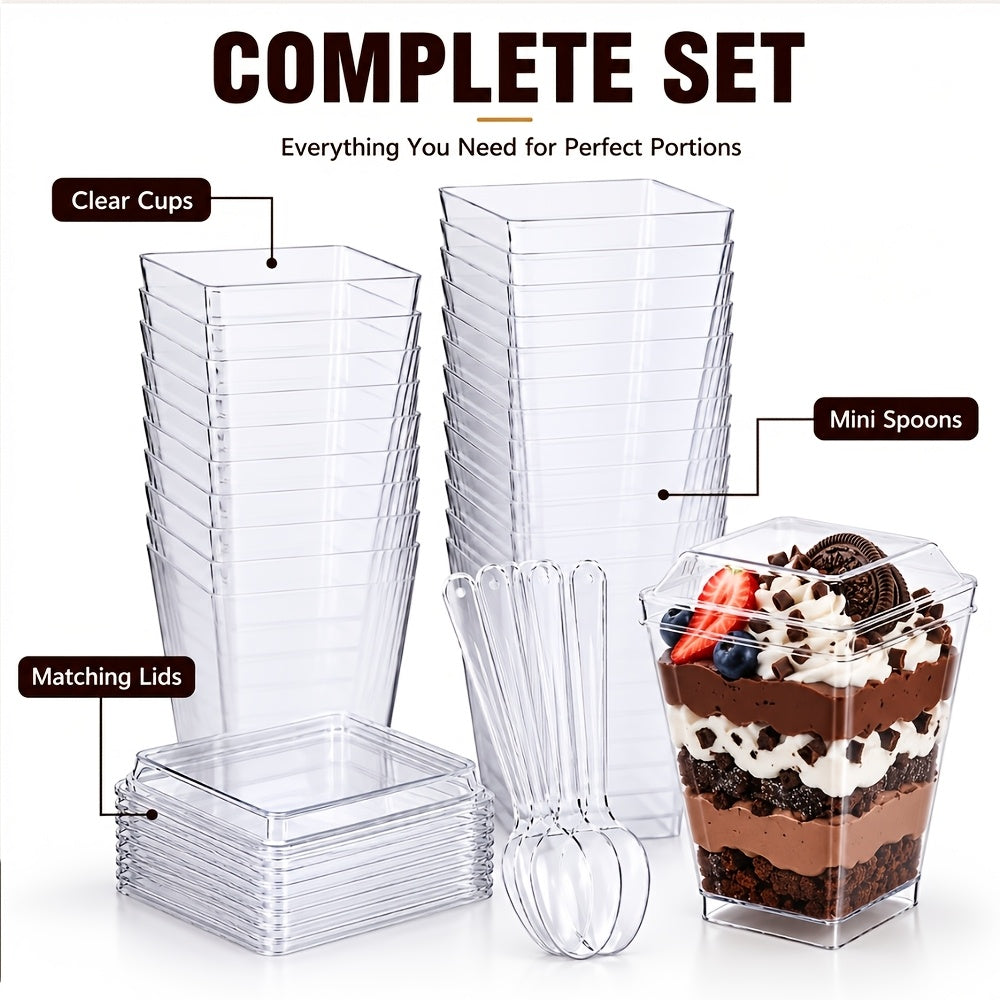 (Quick Arrival) 25/50/100/150/200 Packs 5/8oz Plastic Dessert Cup with Lid & Spoon Set, Pudding Cup with Lid, Mini Dessert Cup, Party Gathering Use, Suitable for Large Gatherings, Family Gatherings, Camping Picnics