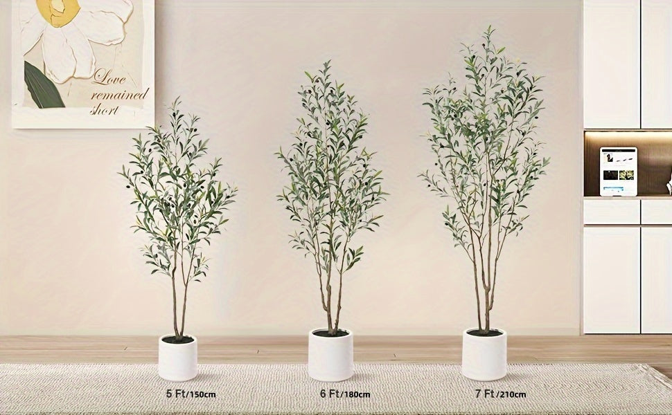 Multi-Trunk Faux Olive Tree with Planter, 5, 6 or 7 Foot White Pot Options and 4 Foot Black Pot Option for Living Room, Bedroom and Office Decor