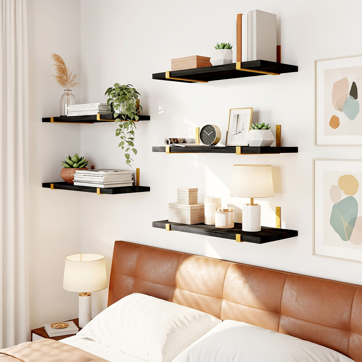 TOMNK 5pcs Rustic Floating Shelves, 15.8x4.7 Inches, Rustic Wood Wall Storage for Bedroom, Living Room, Kitchen, Bathroom, Home Decor, Laundry Room, Office And Plants, for Back to School, Floating Shelves
