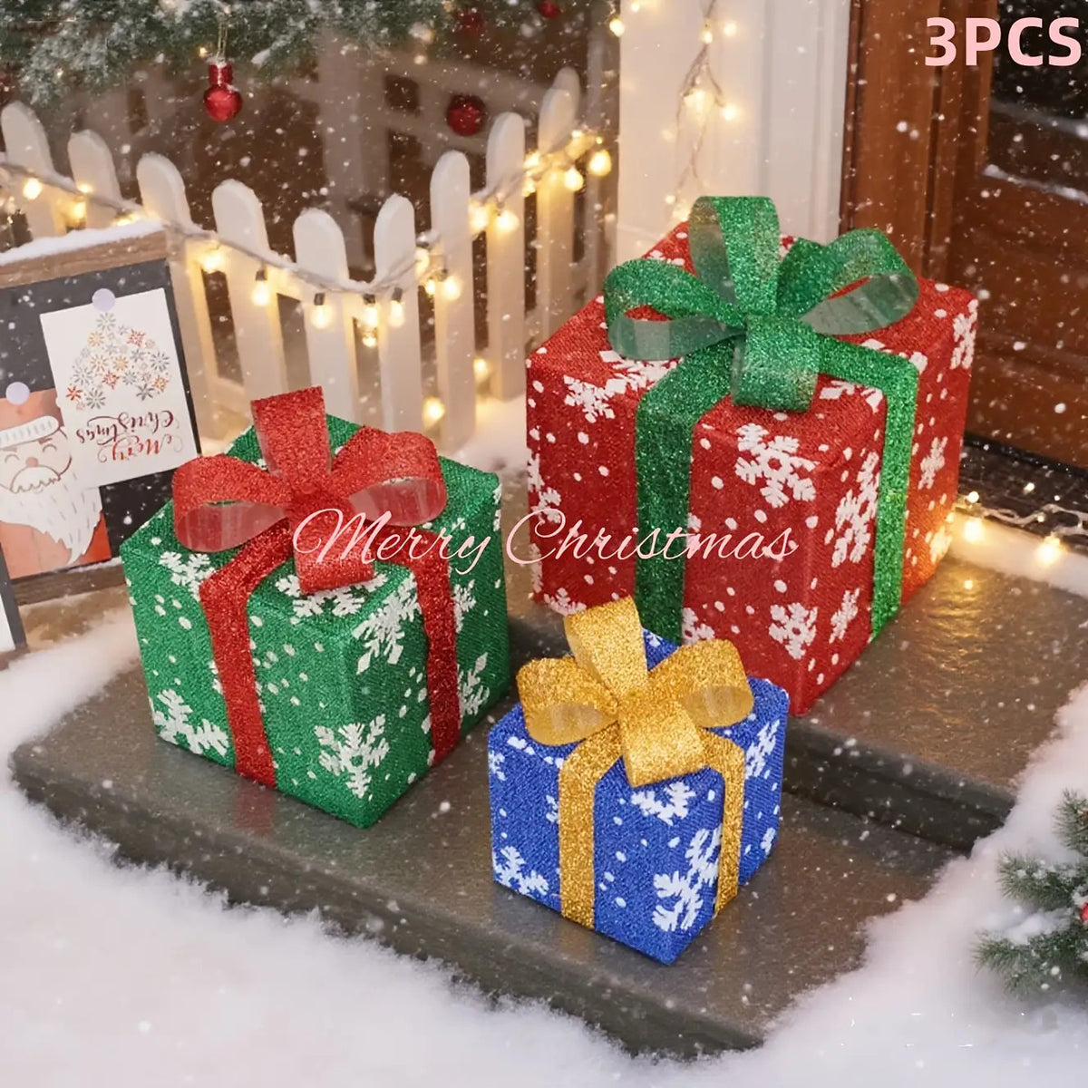 3-Pack 75-LED Christmas Gift Box Light Set - Warm Light Holiday Decoration, Indoor And Outdoor Use, IP66, with Remote Control And Timer, 8 Modes Flashing Gift Boxes, Home Ornament; Christmas Decoration, Outdoor Christmas Lights