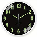 Glow-in-the-Dark Wall Clock, Black Silent Quartz Timepiece in 8, 10, 12 or 14 Inch Sizes, AA Battery Powered for Bedroom, Living Room, Kitchen and Office Decor