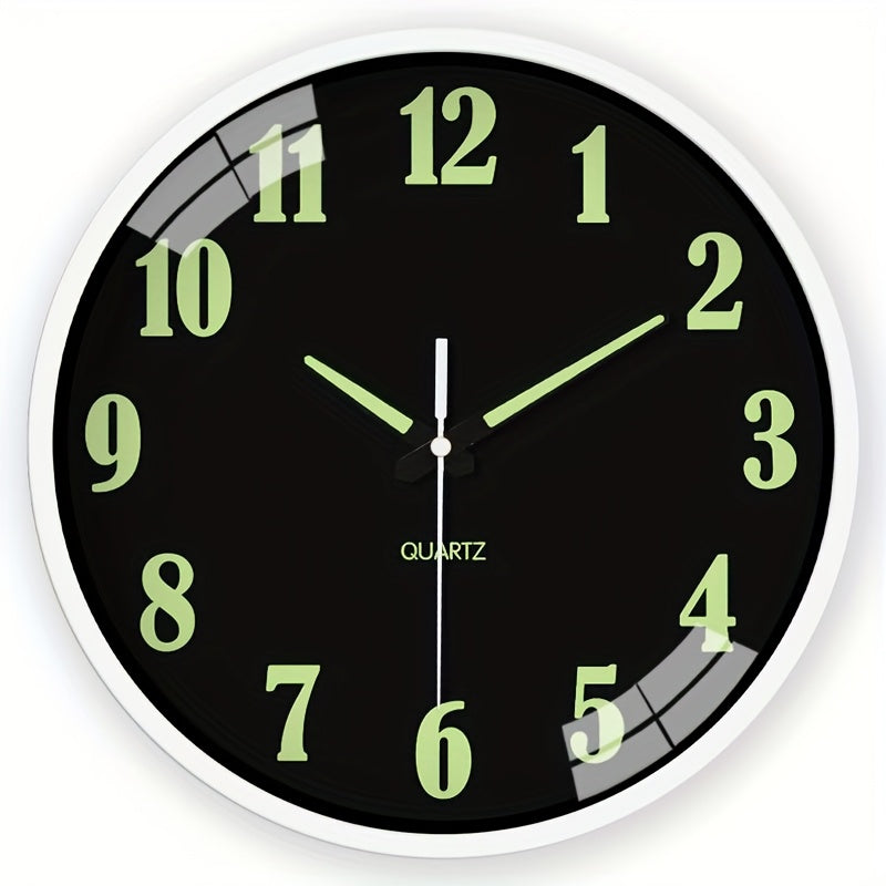 8-16 Inch Modern Black Glow-in-the-Dark Wall Clock, Silent No-Ticking, Battery Powered, Decorative Clock for Living Room, Bedroom, Office & Kitchen, Plastic Frame with High-Transparency Glass Mirror, Perfect Christmas & Housewarming Gift