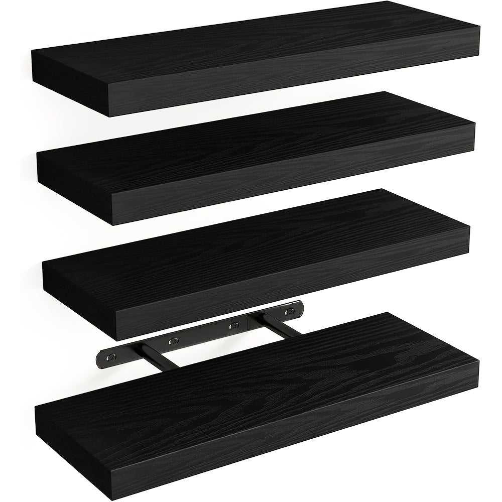 4pcs 15.8in Floating Shelves for Wall, Brown Wall Mounted Shelf with Invisible Shelf Bracket, Wall Shelves for Bathroom, Living Room, Bedroom, Kitchen, Office Decor