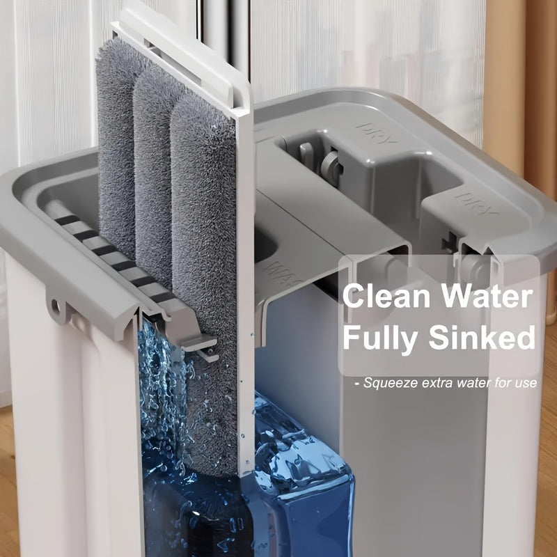 Household Mop And Bucket Set with Wringer, Flat Mop And Bucket System, Mop for Floor Cleaning And Wall Cleaning, Free 3 Reusable Microfiber Mop Pads