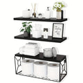 Over Toilet Floating Shelves, Farmhouse Wood Wall Storage with Black Brown and Burlywood Options plus Two-Tier Basket Configuration for Bathroom Organization