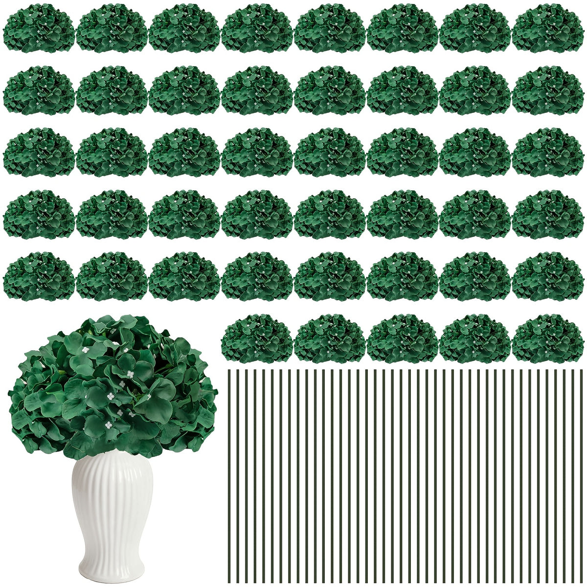Set of 24 Synthetic Hydrangea Blooms with Stems, Ideal for Wedding Decorations, Home Parties, Baby Showers, And Store Displays. These Floral Arrangements Are Long-Lasting And Can Be Reused, Available in White, Orange, Blue, Dreamy Purple, Champagne