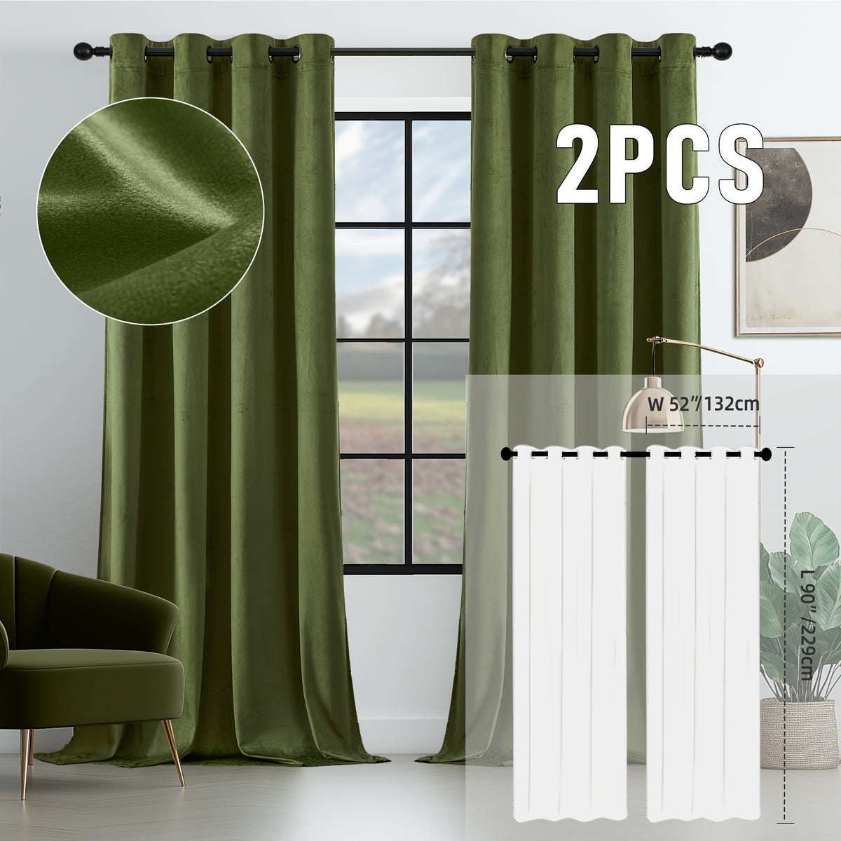 2pcs Velvet Room Darkening Curtains | Vintage Soundproof and Thermal Insulated, Elegant Soft Velvet Grommet Top Curtains for Living Room and Bedroom, Unlined, Solid Color, Fashionable Valentine'S Day Décor